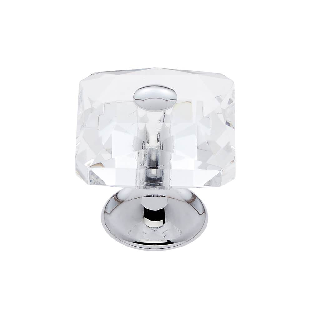 JVJ Hardware - Pure Elegance Collection Polished Chrome Finish 28 mm (1-1/8'') Square 31 percent Leaded Crystal Knob With Cap - Polished Chrome