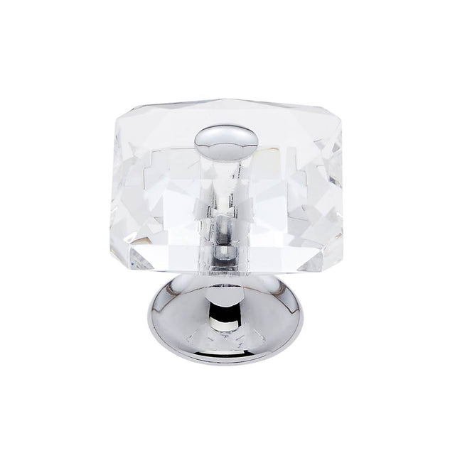 JVJ Hardware - Pure Elegance Collection Polished Chrome Finish 28 mm (1-1/8'') Square 31 percent Leaded Crystal Knob With Cap - Polished Chrome