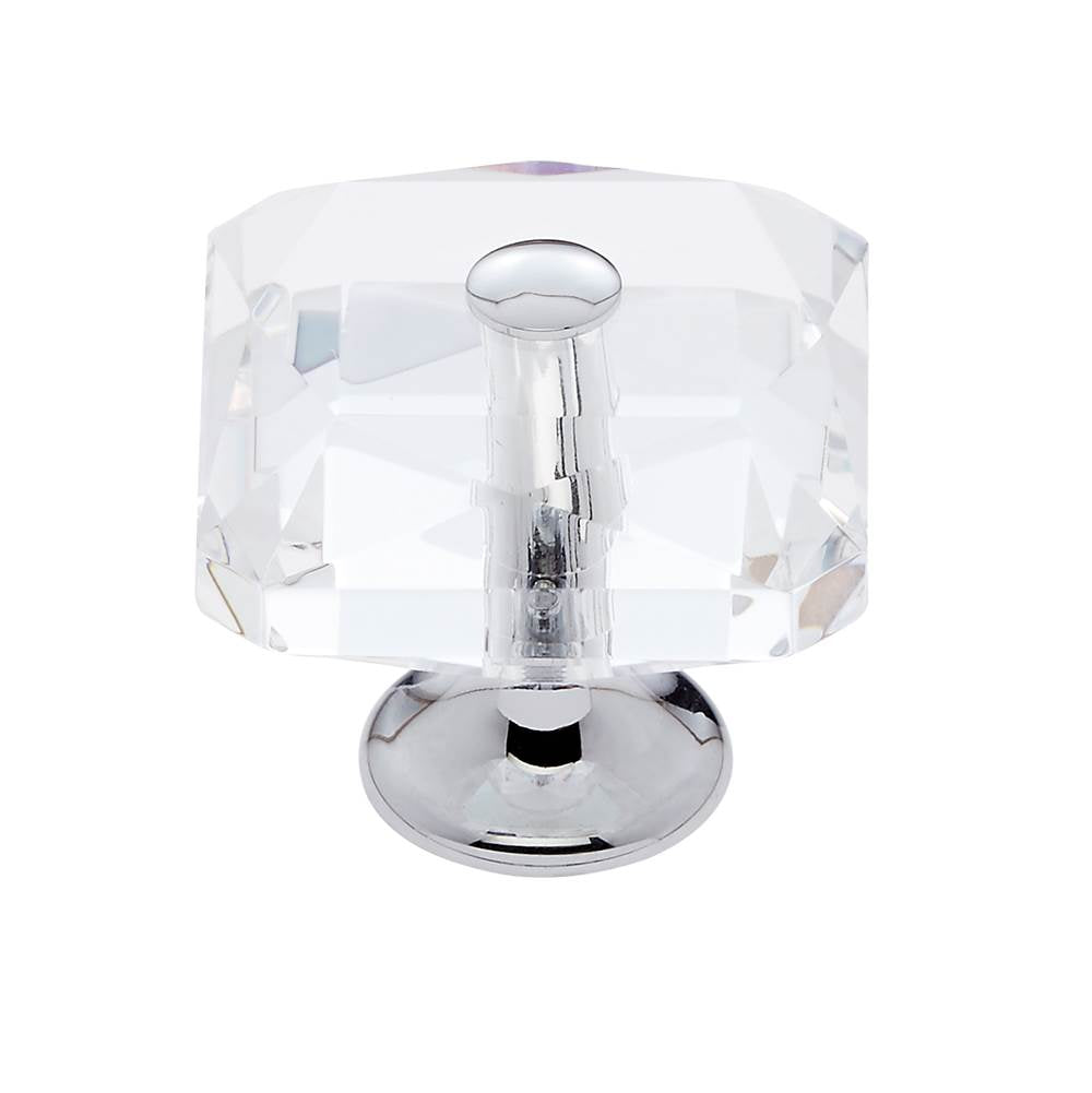 JVJ Hardware - Pure Elegance Collection Polished Chrome Finish 35 mm (1-3/8'') Square 31 percent Leaded Crystal Knob With Cap - Polished Chrome