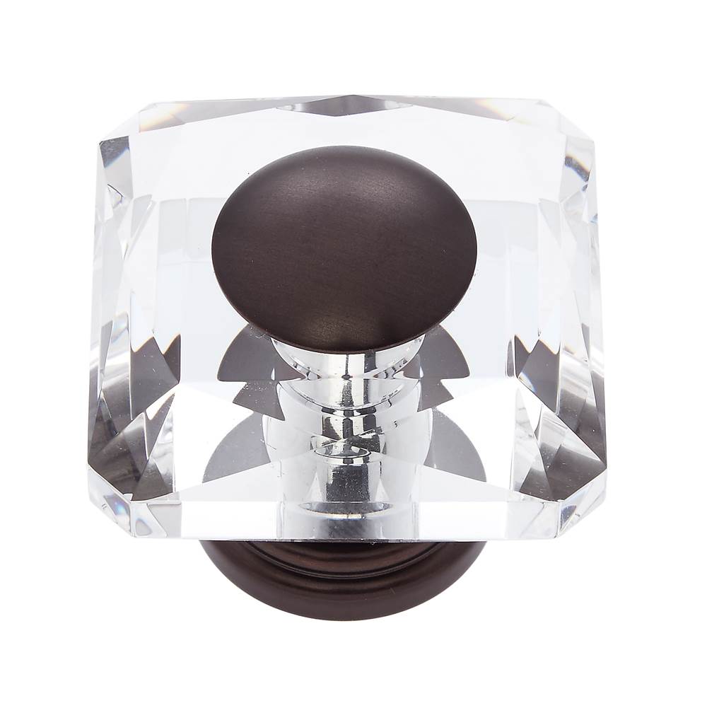 JVJ Hardware - Pure Elegance Collection Old World Bronze Finish 50 mm (2'') Square 31 percent Leaded Crystal Knob With Cap - Old World Bronze