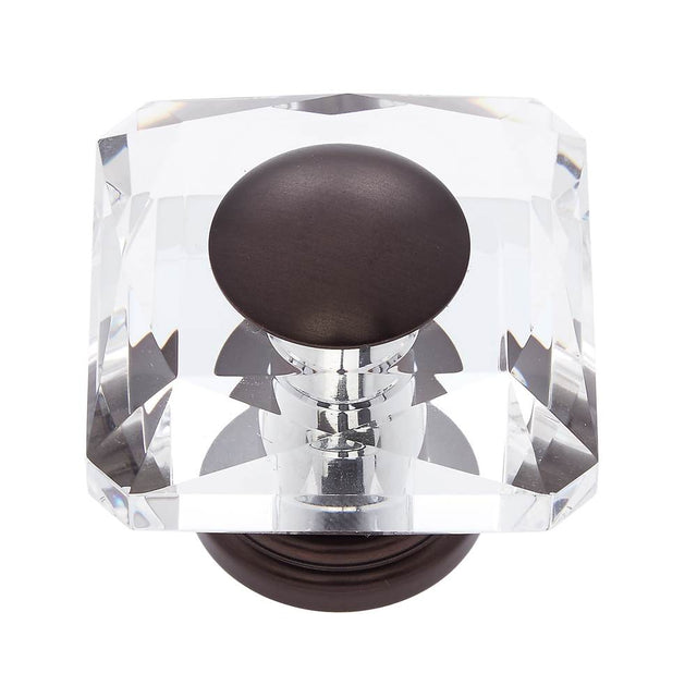 JVJ Hardware - Pure Elegance Collection Old World Bronze Finish 50 mm (2'') Square 31 percent Leaded Crystal Knob With Cap - Old World Bronze