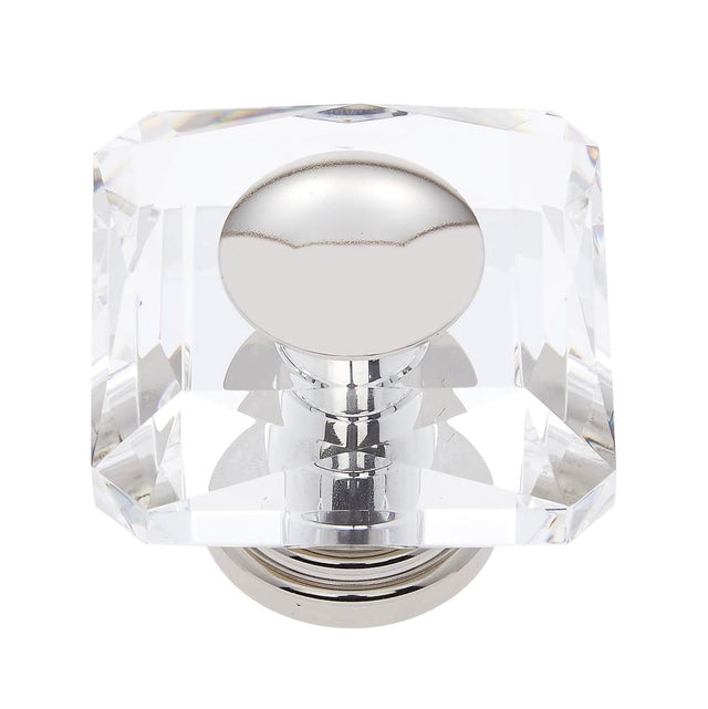 JVJ Hardware - Pure Elegance Collection Polished Nickel Finish 50 mm (2'') Square 31 percent Leaded Crystal Knob With Cap - Polished Nickel