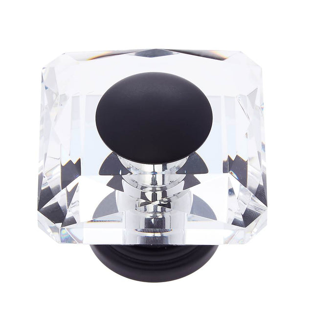 JVJ Hardware - Pure Elegance Collection Oil Rubbed Bronze Finish 50 mm (2'') Square 31 percent Leaded Crystal Knob With Cap - Oil Rubbed Bronze