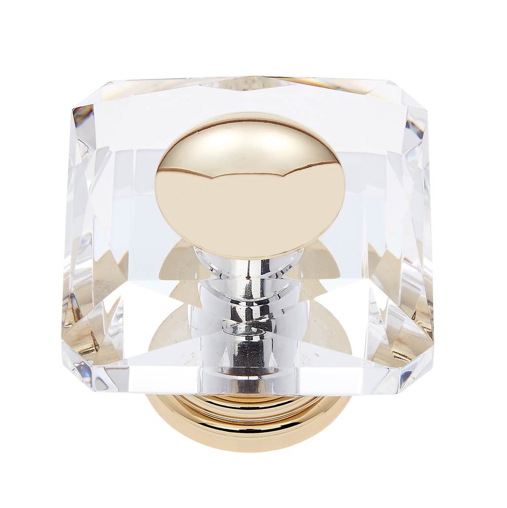 JVJ Hardware - Pure Elegance Collection 24K Gold Plated Finish 50 mm (2'') Square 31 percent Leaded Crystal Knob With Cap - 24k Gold