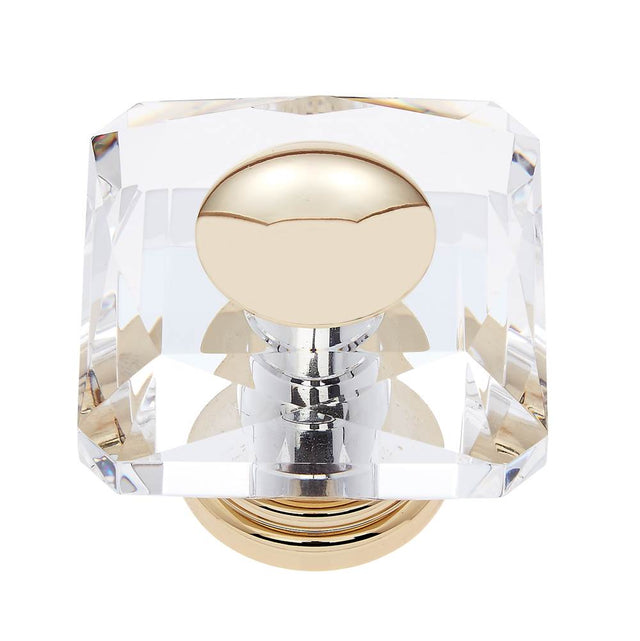 JVJ Hardware - Pure Elegance Collection 24K Gold Plated Finish 50 mm (2'') Square 31 percent Leaded Crystal Knob With Cap - 24k Gold