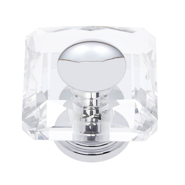 JVJ Hardware - Pure Elegance Collection Polished Chrome Finish 50 mm (2'') Square 31 percent Leaded Crystal Knob With Cap - Polished Chrome