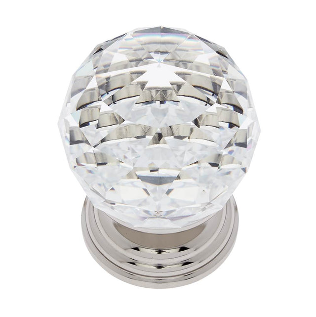 JVJ Hardware - Pure Elegance Collection Polished Nickel Finish 50 mm (2'') Round Faceted 31 percent Leaded Crystal Knob, Composition Leaded Crystal and Solid Brass - Polished Nickel