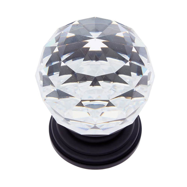JVJ Hardware - Pure Elegance Collection Oil Rubbed Bronze Finish 50 mm (2'') Round Faceted 31 percent Leaded Crystal Knob - Oil Rubbed Bronze
