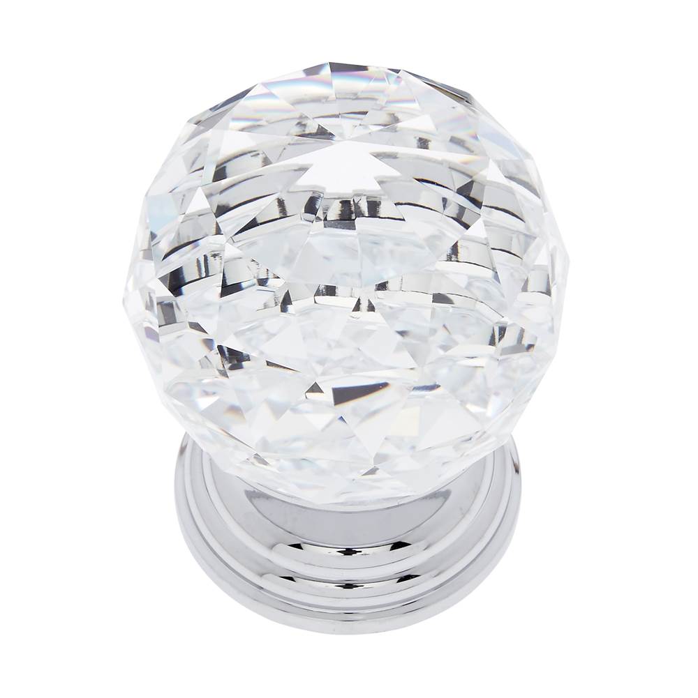 JVJ Hardware - Pure Elegance Collection Polished Chrome Finish 50 mm (2'') Round Faceted 31 percent Leaded Crystal Knob, Composition Leaded Crystal and Solid Brass - Polished Chrome