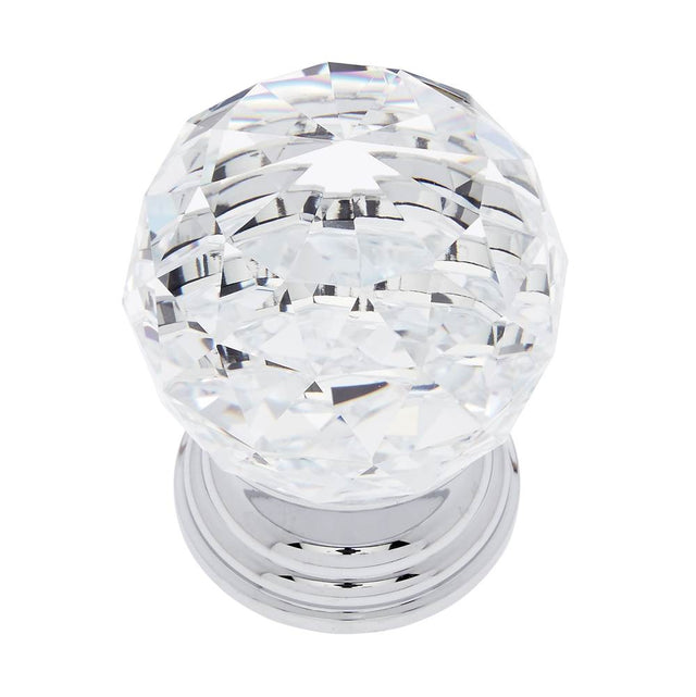 JVJ Hardware - Pure Elegance Collection Polished Chrome Finish 50 mm (2'') Round Faceted 31 percent Leaded Crystal Knob, Composition Leaded Crystal and Solid Brass - Polished Chrome