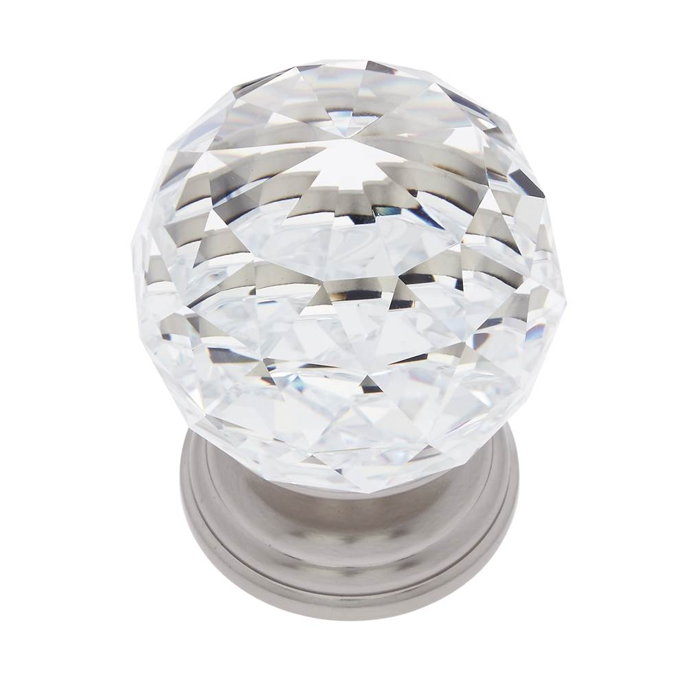 JVJ Hardware - Pure Elegance Collection Satin Nickel Finish 50 mm (2'') Round Faceted 31 percent Leaded Crystal Knob, Composition Leaded Crystal and Solid Brass - Satin Nickel