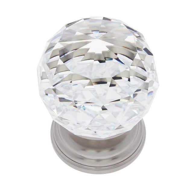 JVJ Hardware - Pure Elegance Collection Satin Nickel Finish 50 mm (2'') Round Faceted 31 percent Leaded Crystal Knob, Composition Leaded Crystal and Solid Brass - Satin Nickel