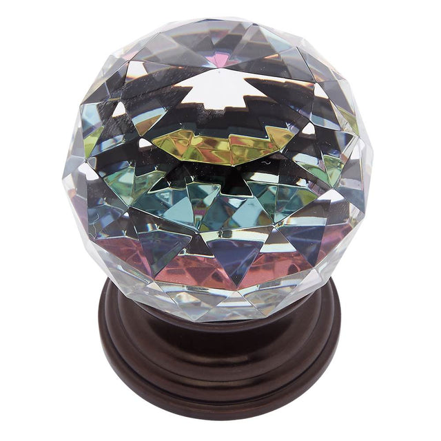 JVJ Hardware - Pure Elegance Collection Old World Bronze Finish 50 mm (2'') Round Faceted 31 percent Leaded Crystal Knob with Prism - Old World Bronze