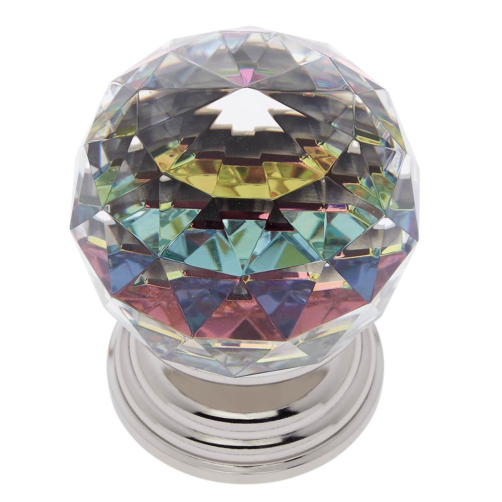 JVJ Hardware - Pure Elegance Collection Polished Nickel Finish 50 mm (2'') Round Faceted 31 percent Leaded Crystal Knob with Prism - Polished Nickel