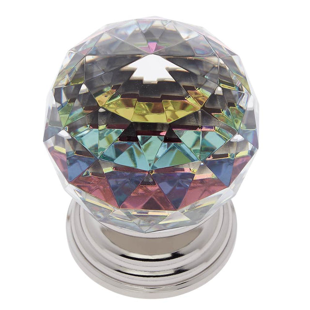 JVJ Hardware - Pure Elegance Collection Polished Nickel Finish 50 mm (2'') Round Faceted 31 percent Leaded Crystal Knob with Prism - Polished Nickel