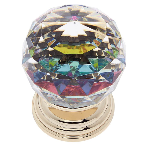 JVJ Hardware - Pure Elegance Collection 24K Gold Plated Finish 50 mm (2'') Round Faceted 31 percent Leaded Crystal Knob with Prism - 24k Gold