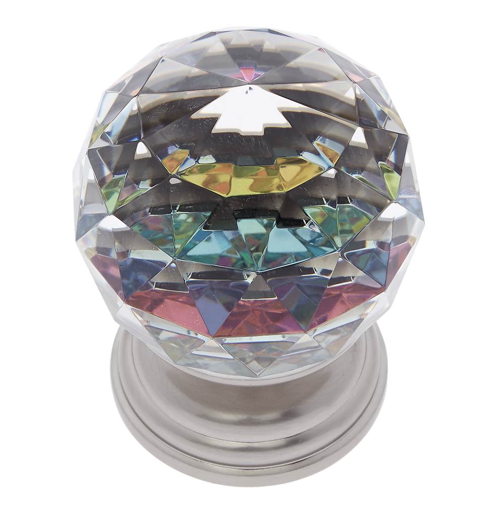JVJ Hardware - Pure Elegance Collection Satin Nickel Finish 50 mm (2'') Round Faceted 31 percent Leaded Crystal Knob with Prism - Satin Nickel