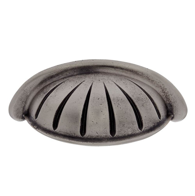 JVJ Hardware - Bedrock Collection Rustic Nickel Finish 3'' c/c Scalloped Cup Pull, Composition Zamac - Rustic Nickel