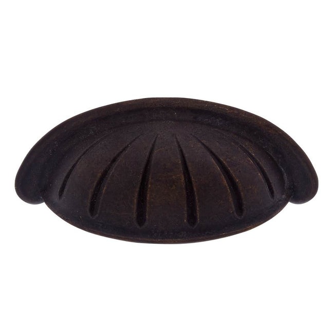 JVJ Hardware - Bedrock Collection Rustic Bronze Finish 3'' c/c Scalloped Cup Pull, Composition Zamac - Rustic Bronze