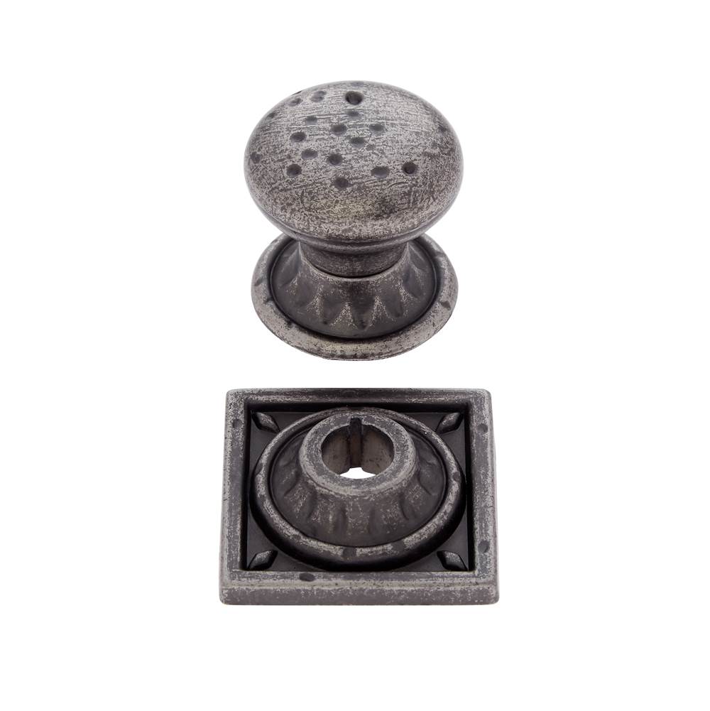JVJ Hardware - Pompeii Collection Distressed Iron Finish 1-3/8'' Pitted Mushroom Knob with Round and Square Back Plates, Composition Zamac - Aged Iron