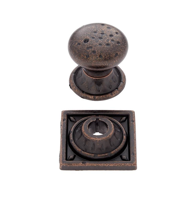 JVJ Hardware - Pompeii Collection Distressed Copper Finish 1-3/8'' Pitted Mushroom Knob with Round and Square Back Plates, Composition Zamac - Aged Copper