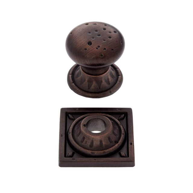 JVJ Hardware - Pompeii Collection Old World Bronze Finish 1-3/8'' Pitted Mushroom Knob with Round and Square Back Plates, Composition Zamac - Old World Bronze