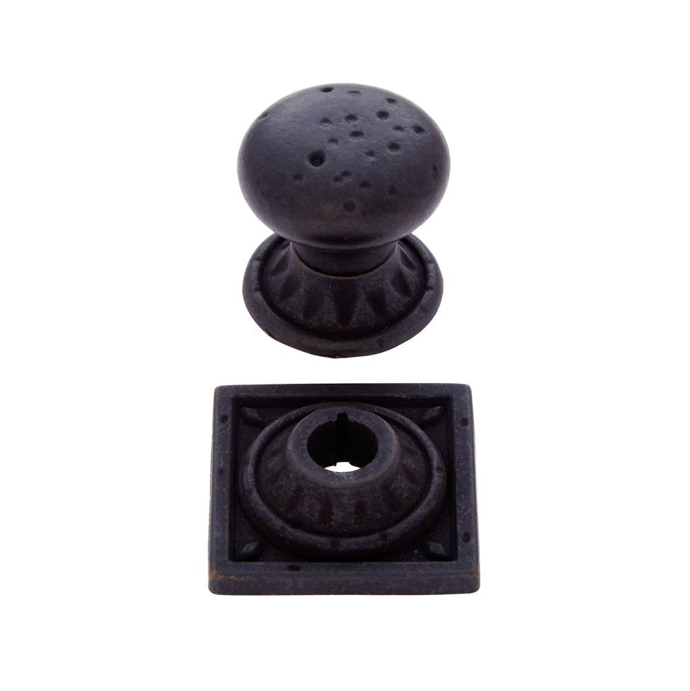 JVJ Hardware - Pompeii Collection Oil Rubbed Bronze Finish 1-3/8'' Pitted Mushroom Knob with Round and Square Back Plates, Composition Zamac - Oil Rubbed Bronze