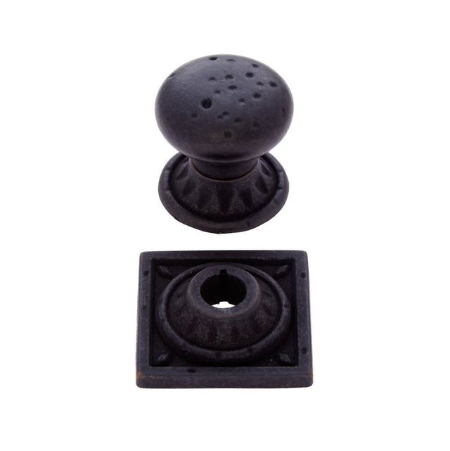 JVJ Hardware - Pompeii Collection Oil Rubbed Bronze Finish 1-3/8'' Pitted Mushroom Knob with Round and Square Back Plates, Composition Zamac - Oil Rubbed Bronze