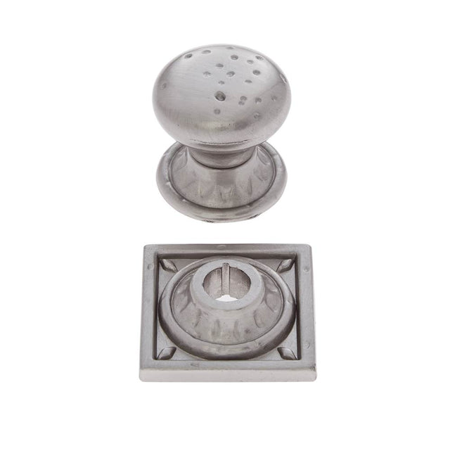 JVJ Hardware - Pompeii Collection Satin Nickel Finish 1-3/8'' Pitted Mushroom Knob with Round and Square Back Plates, Composition Zamac - Satin Nickel