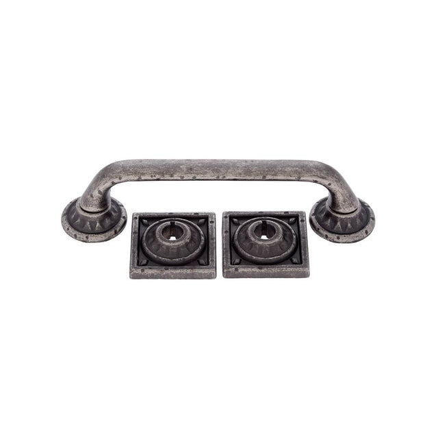JVJ Hardware - Pompeii Collection Distressed Iron Finish 96 mm Pitted Pull with Round and Square Back Plates, Composition Zamac - Aged Iron