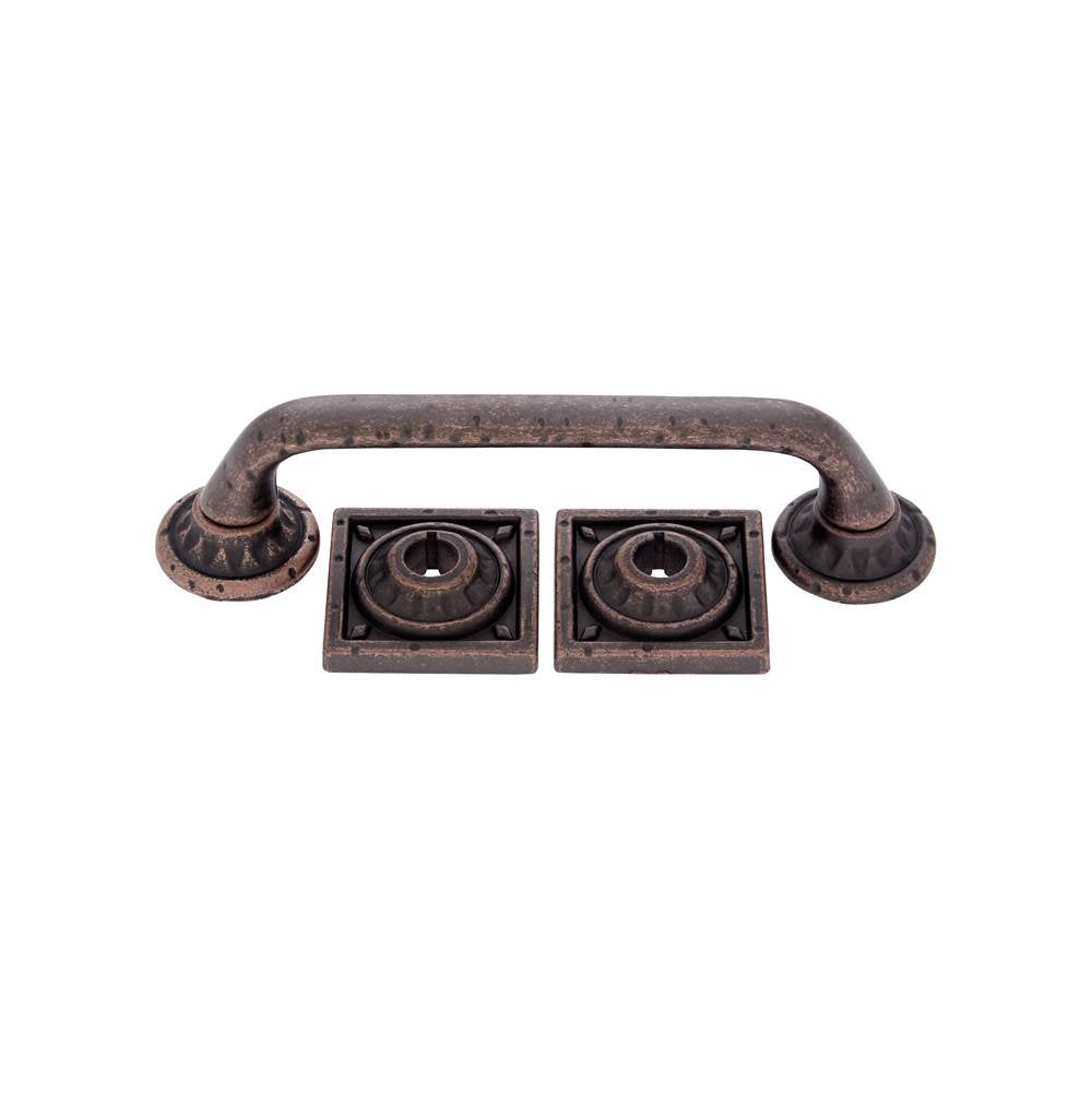 JVJ Hardware - Pompeii Collection Distressed Copper Finish 96 mm Pitted Pull with Round and Square Back Plates, Composition Zamac - Aged Copper