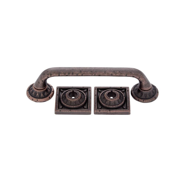 JVJ Hardware - Pompeii Collection Distressed Copper Finish 96 mm Pitted Pull with Round and Square Back Plates, Composition Zamac - Aged Copper