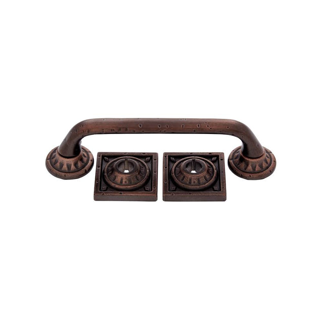 JVJ Hardware - Pompeii Collection Old World Bronze Finish 96 mm Pitted Pull with Round and Square Back Plates, Composition Zamac - Old World Bronze