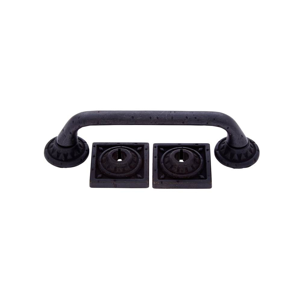 JVJ Hardware - Pompeii Collection Oil Rubbed Bronze Finish 96 mm Pitted Pull with Round and Square Back Plates, Composition Zamac - Oil Rubbed Bronze
