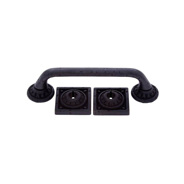JVJ Hardware - Pompeii Collection Oil Rubbed Bronze Finish 96 mm Pitted Pull with Round and Square Back Plates, Composition Zamac - Oil Rubbed Bronze