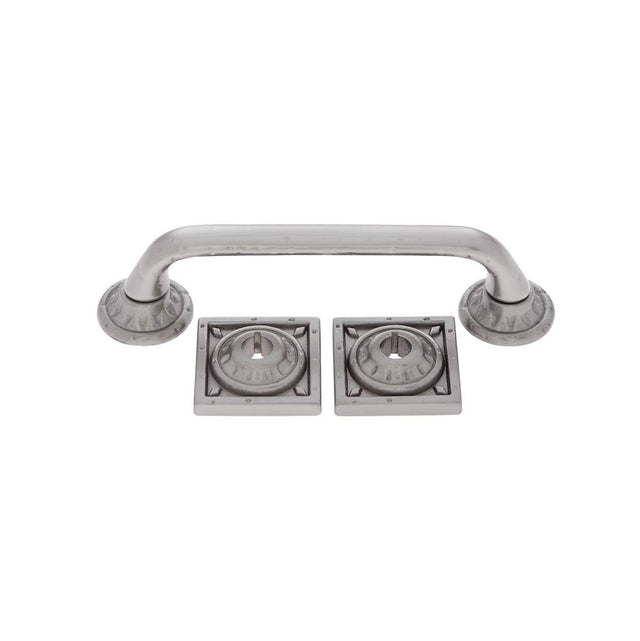 JVJ Hardware - Pompeii Collection Satin Nickel Finish 96 mm Pitted Pull with Round and Square Back Plates, Composition Zamac - Satin Nickel