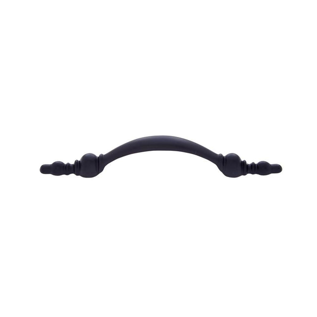 JVJ Hardware - Vintage Collection Matte Black Finish 3'' c/c (5-1/16'' OA) Bowed Bead Footed Pull, Composition Zamac - Matte Black