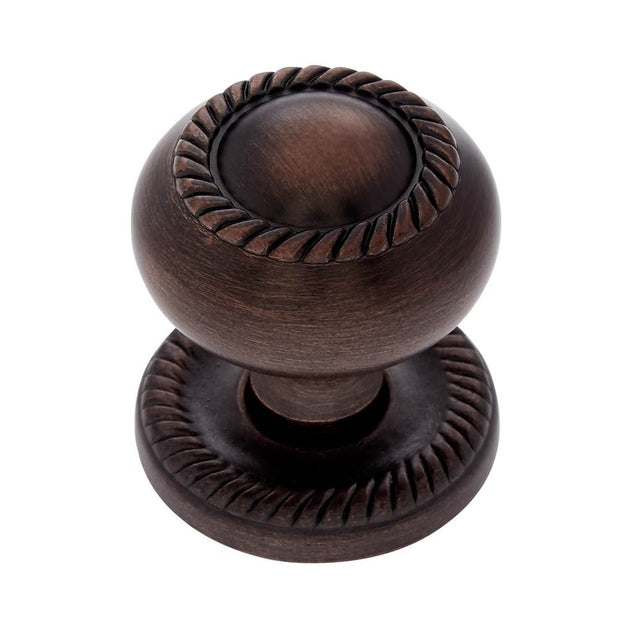 JVJ Hardware - Vintage Collection Old World Bronze Finish 1-1/4'' Rope Knob w/ Back Plate, Composition Zamac - Old World Bronze
