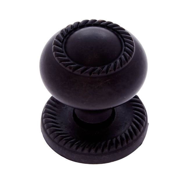 JVJ Hardware - Vintage Collection Oil Rubbed Bronze Finish 1-1/4'' Rope Knob w/ Back Plate, Composition Zamac - Old World Bronze