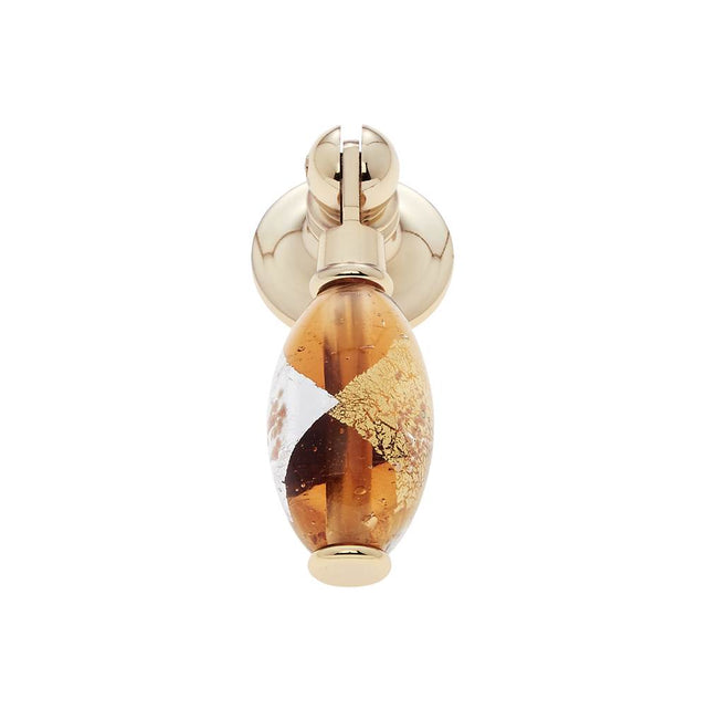 JVJ Hardware - Murano Collection 24K Gold Plated Finish 30 mm Orange w/Gold and Silver Pendant Drop Pull, Composition Glass and Solid Brass - 24k Gold