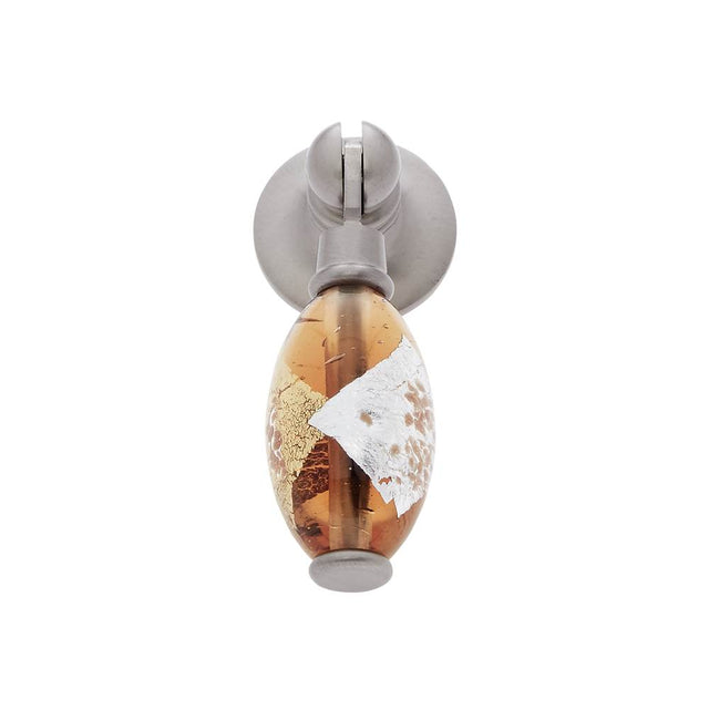 JVJ Hardware - Murano Collection Satin Nickel Finish 30 mm Orange w/Gold and Silver Pendant Drop Pull, Composition Glass and Solid Brass - Satin Nickel