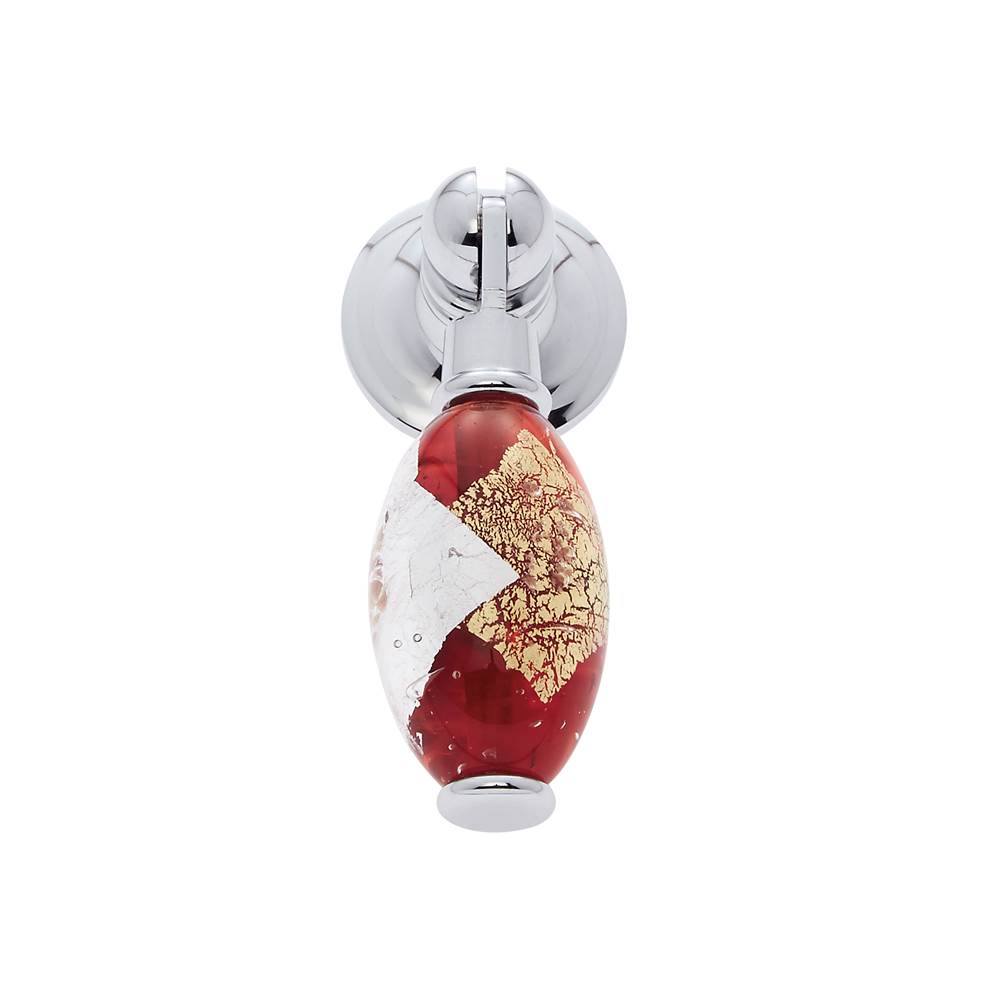 JVJ Hardware - Murano Collection Polished Chrome Finish 30 mm Red w/Gold and Silver Pendant Drop Pull, Composition Glass and Solid Brass - Polished Chrome