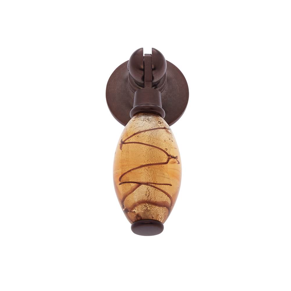 JVJ Hardware - Murano Collection Old World Bronze Finish 30 mm Gold w/Black Stripes Pendant Drop Pull, Composition Glass and Solid Brass - Old World Bronze