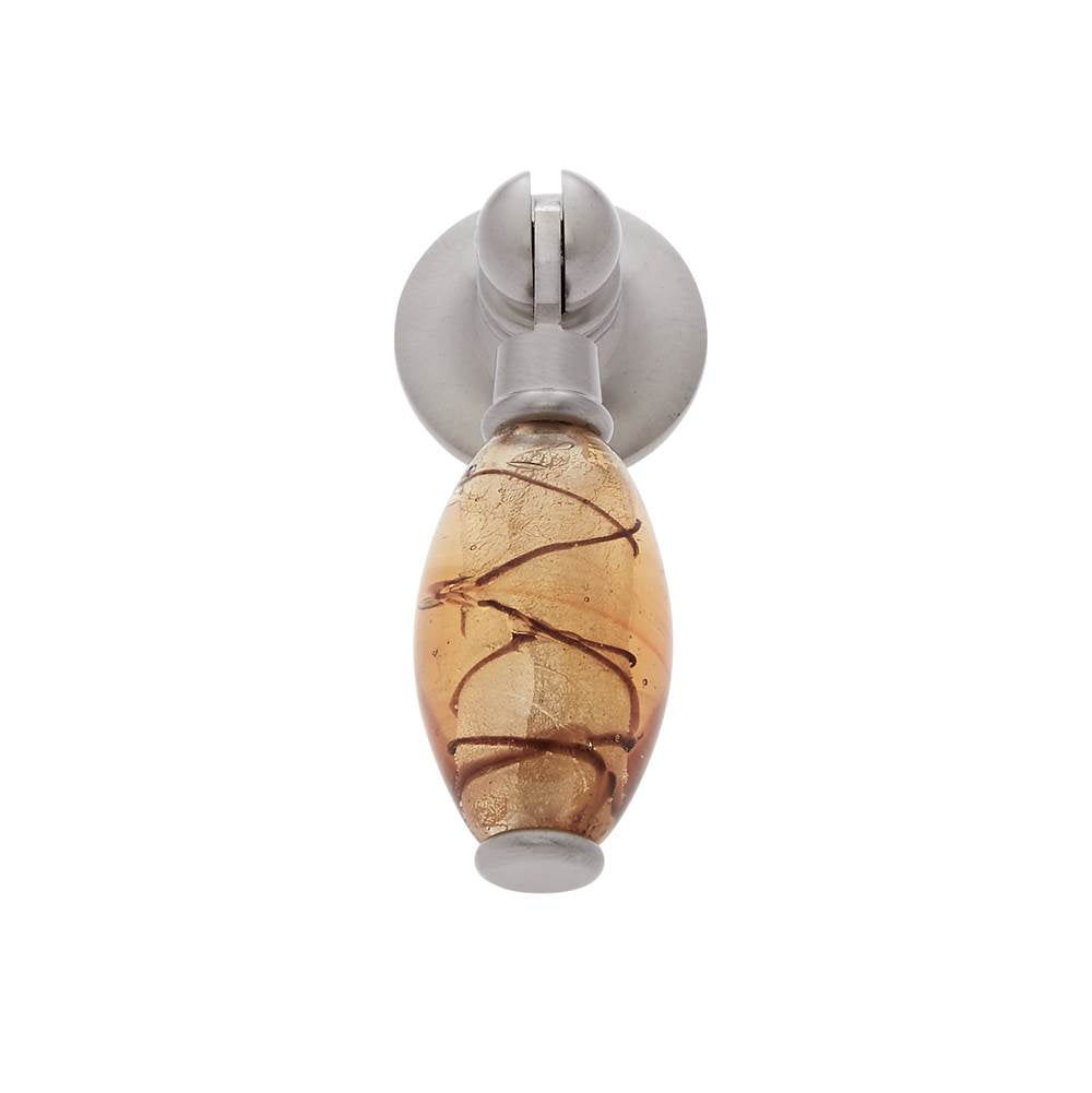 JVJ Hardware - Murano Collection Satin Nickel Finish 30 mm Gold w/Black Stripes Pendant Drop Pull, Composition Glass and Solid Brass - Satin Nickel