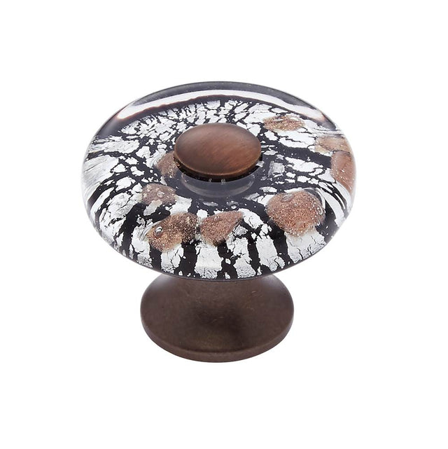 JVJ Hardware - Murano Collection Old World Bronze Finish 35 mm Clear w/Black Lines and Copper Flat Round Glass Knob, Composition Glass and Solid Brass - Old World Bronze