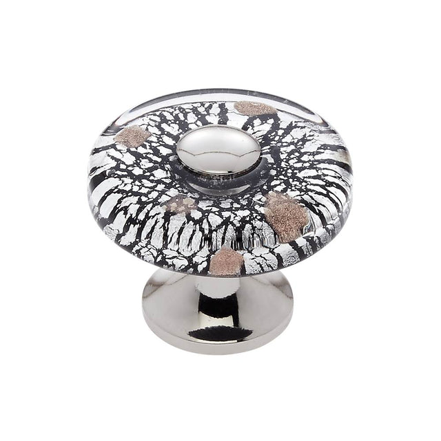 JVJ Hardware - Murano Collection Polished Nickel Finish 35 mm Clear w/Black Lines and Copper Flat Round Glass Knob, Composition Glass and Solid Brass - Polished Nickel