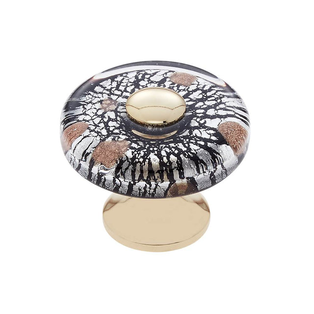 JVJ Hardware - Murano Collection 24K Gold Plated Finish 35 mm Clear w/Black Lines and Copper Flat Round Glass Knob, Composition Glass and Solid Brass - 24k Gold