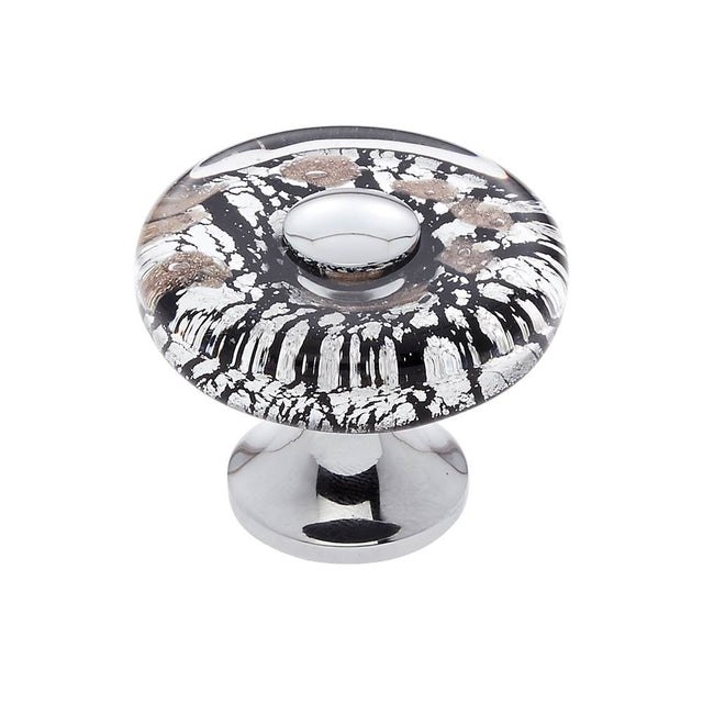 JVJ Hardware - Murano Collection Polished Chrome Finish 35 mm Clear w/Black Lines and Copper Flat Round Glass Knob, Composition Glass and Solid Brass - Polished Chrome