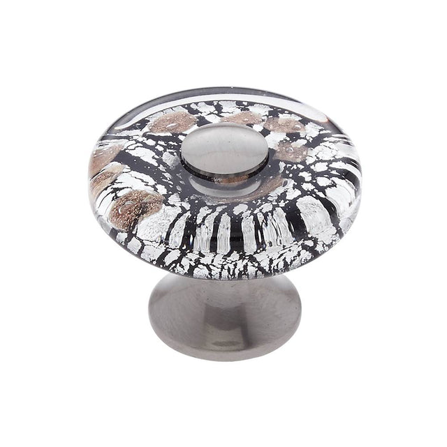JVJ Hardware - Murano Collection Satin Nickel Finish 35 mm Clear w/Black Lines and Copper Flat Round Glass Knob, Composition Glass and Solid Brass - Satin Nickel