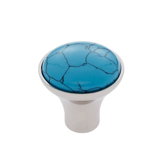 JVJ Hardware - Murano Collection Polished Nickel Finish 30 mm Turquoise Knob, Composition Turquoise and Solid Brass - Polished Nickel